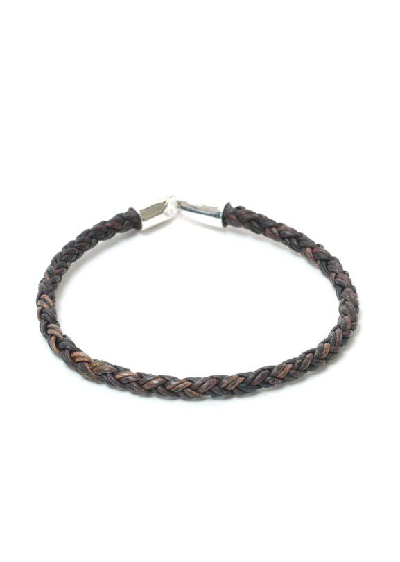 Unique Braided Leather Silver Hook - Brown