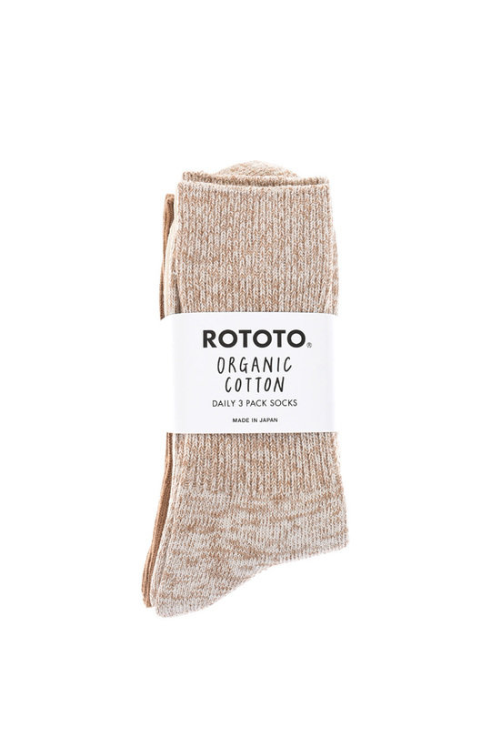 RoToTo R1427 Organic 3 Pack Ribbed Crew Socks - Ecru/Brown | Kafka ...