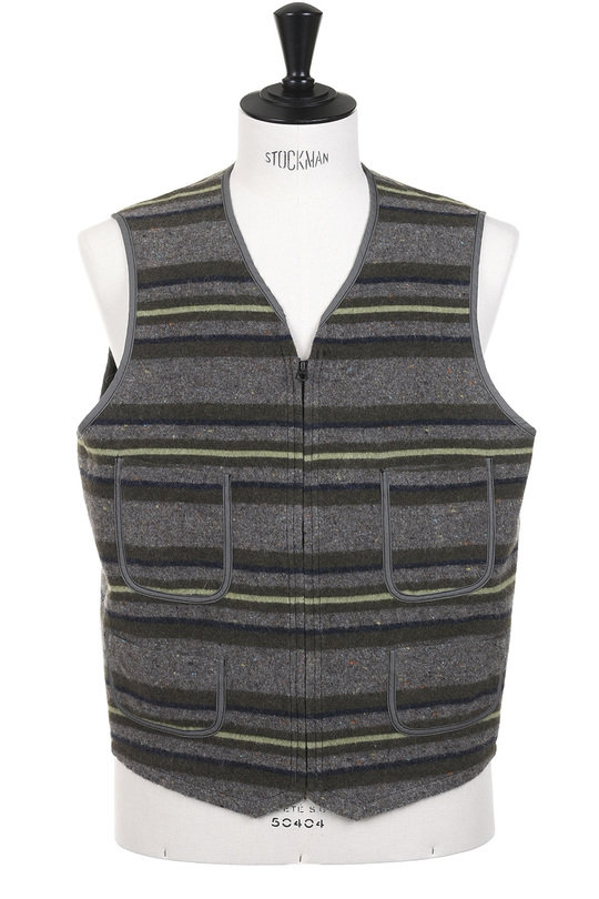 #1502 Fleece Vest Wool - Green Stripe at Kafka Mercantile #1502 Fleece Vest Wool - Green Stripe at Kafka Mercantile