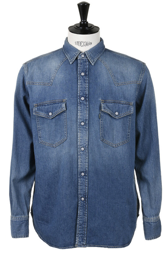 #F3506 Western Used Denim Shirt - Indigo