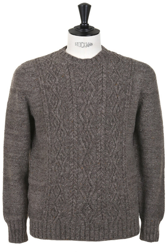 Celebration Aran Crew Neck Cash/Merino - Brown Fleck