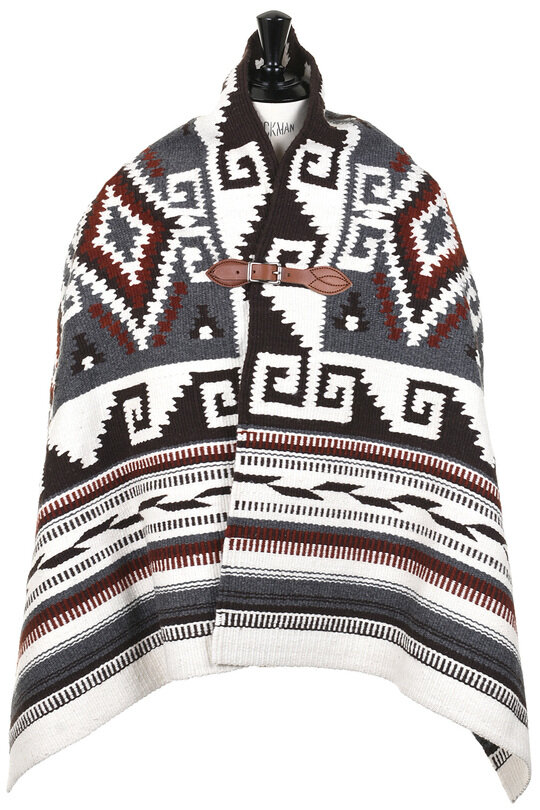 Merino Wool Blanket Poncho Greca Antigua - Ivory