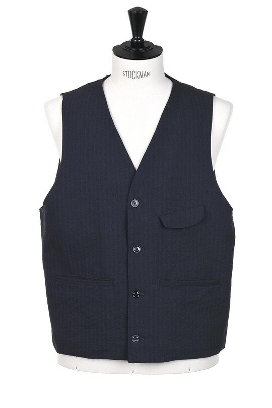 Chisel Vest Wool Textured Panama - Work Navy Blue