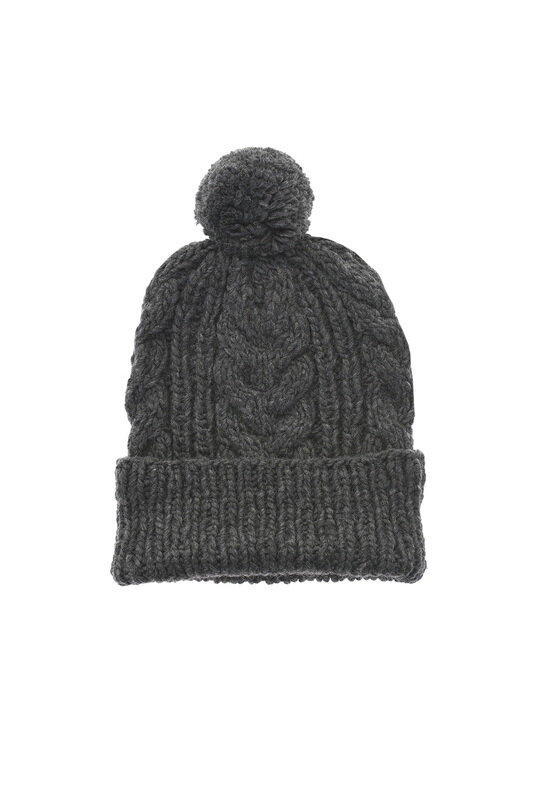 Double Cuff Knitted Fisherman Cap - Charcoal