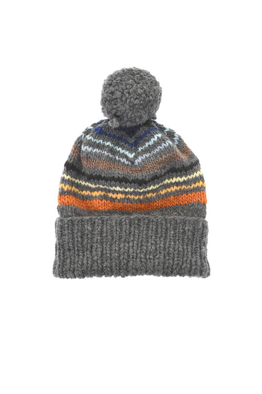 Double Cuff Cap Stripe - Grey Multi