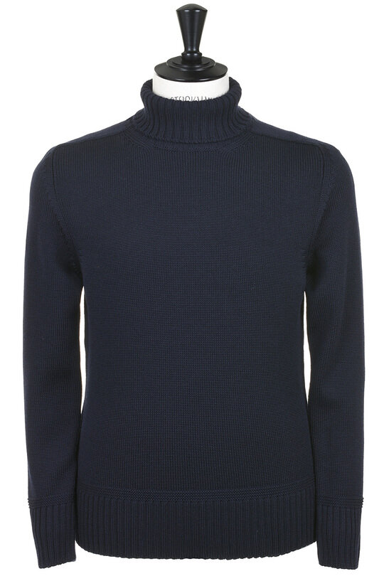 Roll Neck Wool Sweater - Navy