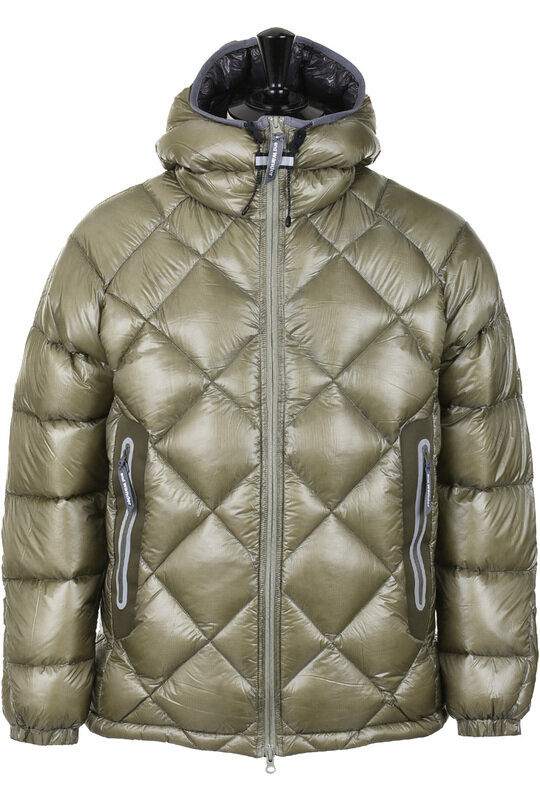 Diamond Stitch Hoodie Down Jacket - Light Khaki