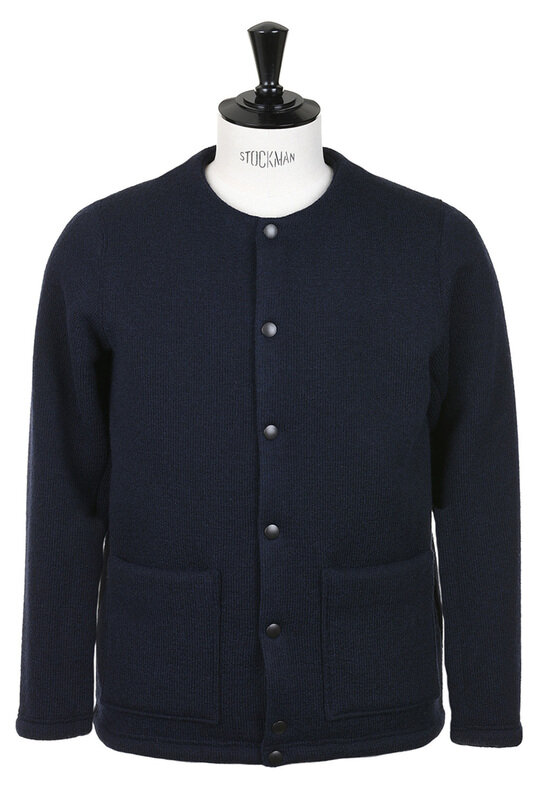 Wool Collarless Jacket - Dark Navy