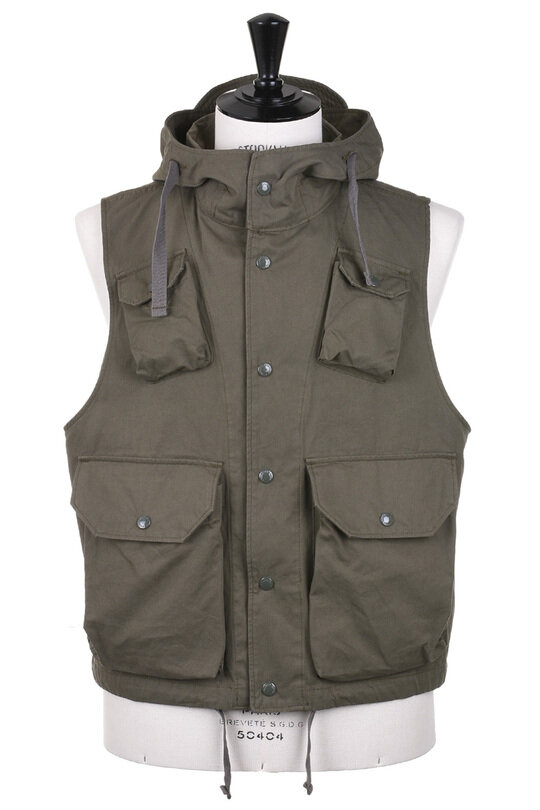 Field Vest Sanded Cotton Cloth - Olive