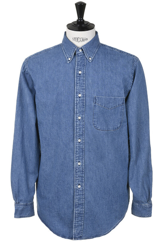 018112-95 Standard Button Down Used Denim - Blue Used Denim