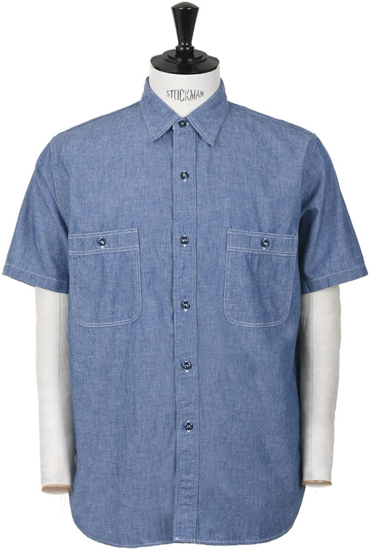 01-V8170-84 Short Sleeve Chambray Work Shirt - Blue Chambray