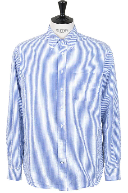 Button Down Stripe Seersucker - Navy