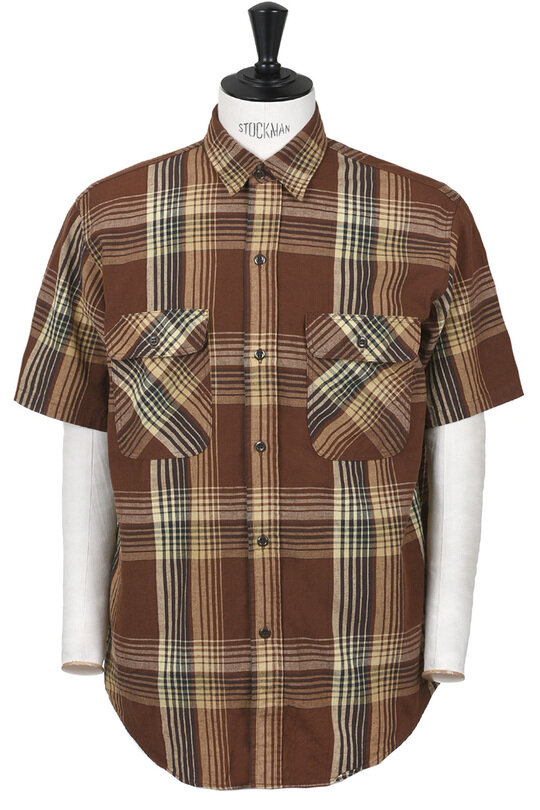 01-8172-C53 Check Work Shirt Short Sleeve Flap Pocket - Brown Check