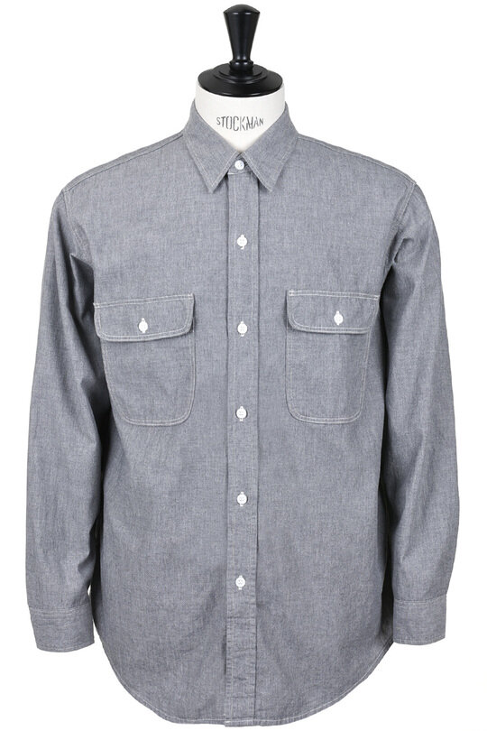 01-8064-64 Grey Chambray Work Shirt Flap Pocket - Grey