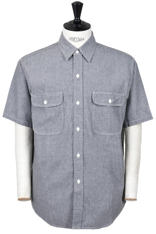 01-8172-64 Work Shirt Grey Chambray Short Sleeve Flap Pocket - Grey
