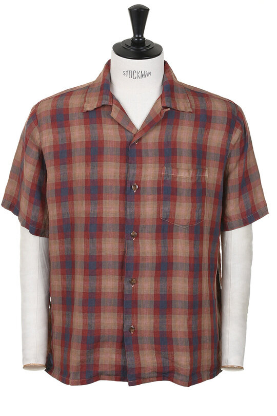 SV-SH-034 Linen Big Check Open Neck Shirt - Orange
