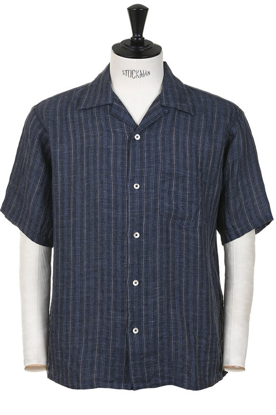 SV-SH-033 Linen Open Collared Shirt - Navy