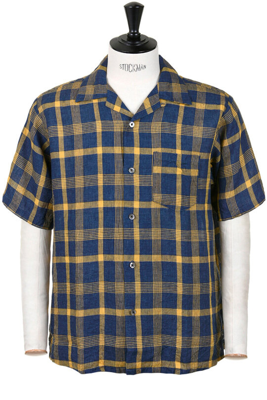 SV-SH-032 Linen Open Neck Shirt - Navy/Yellow