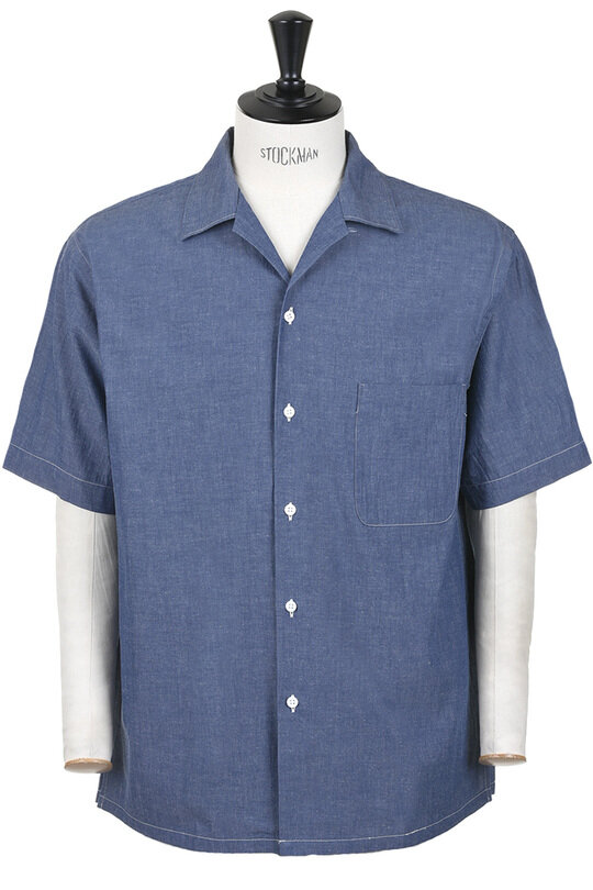 Vacation CotLin Chambray Open Collar Shirt - Blue