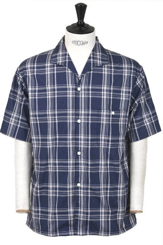 Vacation Open Collar Check Shirt - Navy