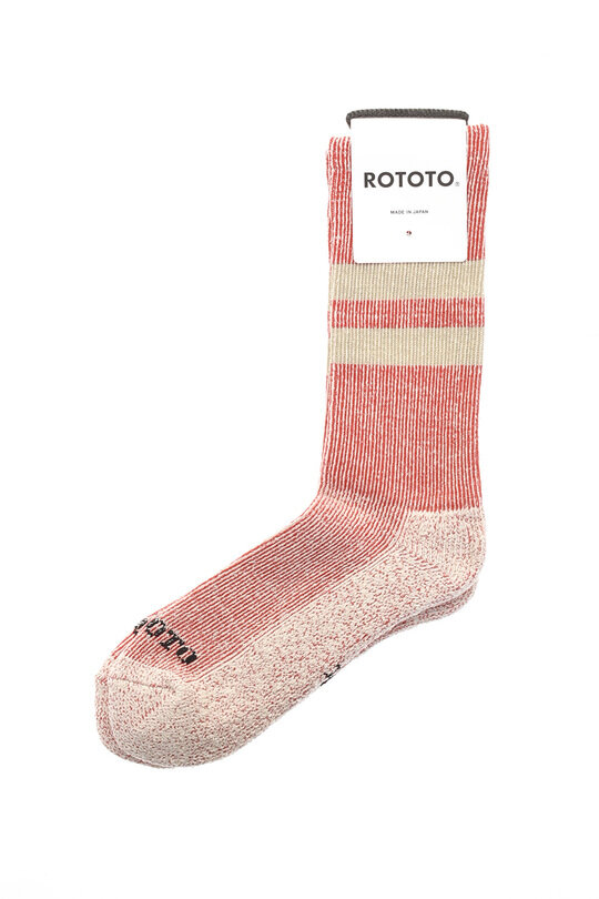 R1589 Pile Stripe Marl Socks - Red/Beige