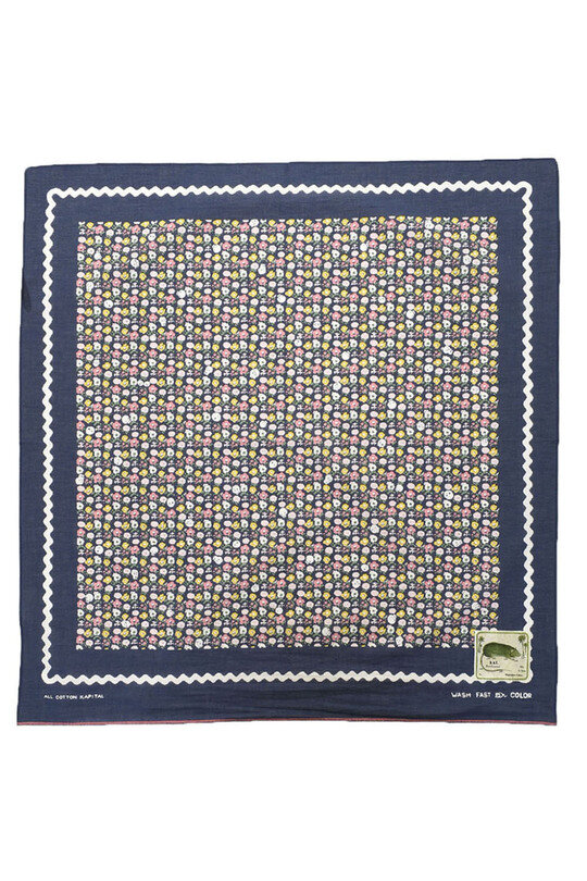 Fastcolor Selvedge Bandana (Skull and Flower) - Navy
