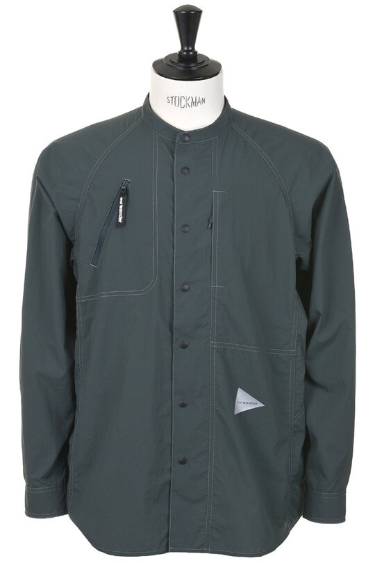 Stretch Rip Band Collar Shirt - Dk Green