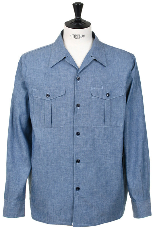 Gardener Open Half Shirt 5oz Chambray - Blue
