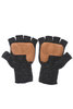 Ragg Wool Fingerless Glove Deerskin Palm - Black Melange Thumbnail