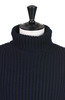 Roll Neck Merino Wool Ribbed Sweater - Navy Blue Thumbnail