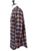 Banded Collar Shirt Cotton Flannel Plaid Navy/Red/White Thumbnail