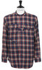 Banded Collar Shirt Cotton Flannel Plaid Navy/Red/White Thumbnail