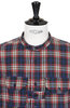 Banded Collar Shirt Cotton Flannel Plaid Navy/Red/White Thumbnail