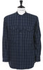 Banded Collar Shirt Cotton Flannel Plaid Navy/Grey Thumbnail
