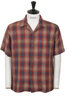 SV-SH-034 Linen Big Check Open Neck Shirt - Orange Thumbnail