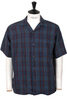 SV-SH-034 Linen Big Check Open Neck Shirt - Navy Thumbnail