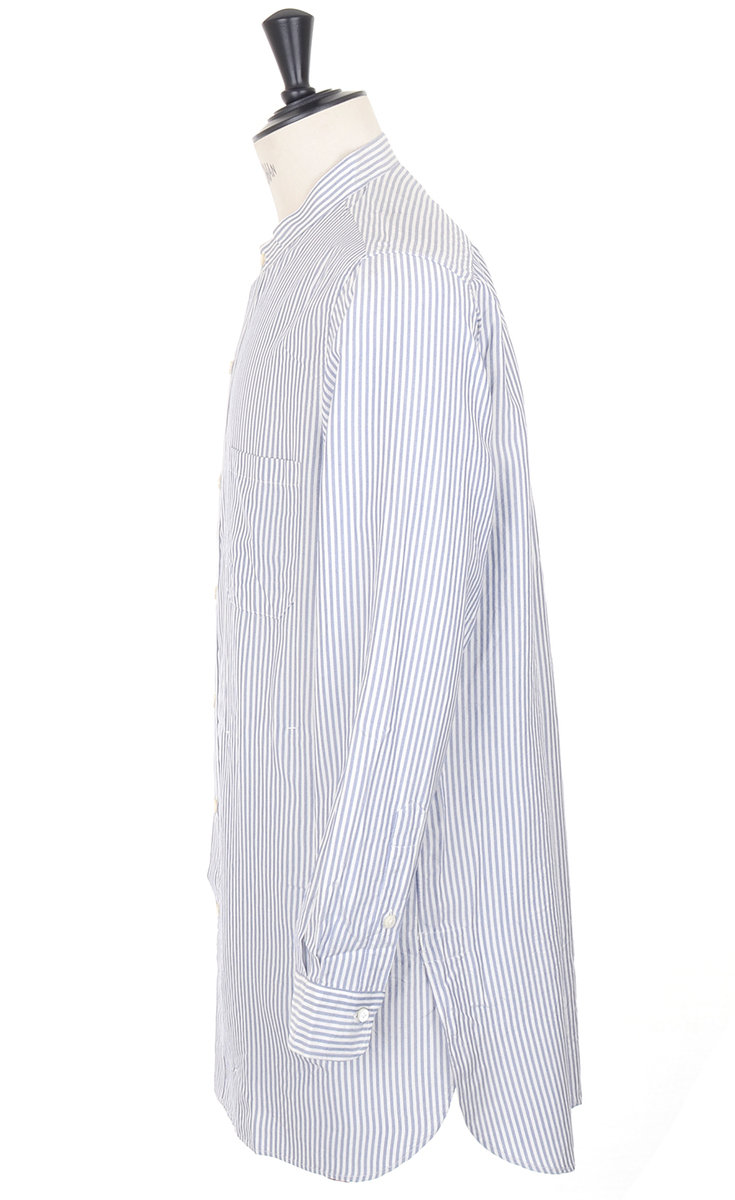 TS(S) Band Collar Long Shirt Striped - Navy | Kafka Mercantile