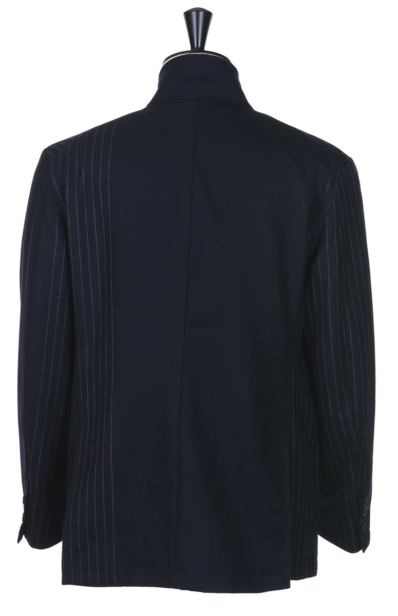 Engineered Garments Lawrence Jacket Wool Chalk Stripe - Dark Navy |  Available in USA | Kafka Mercantile