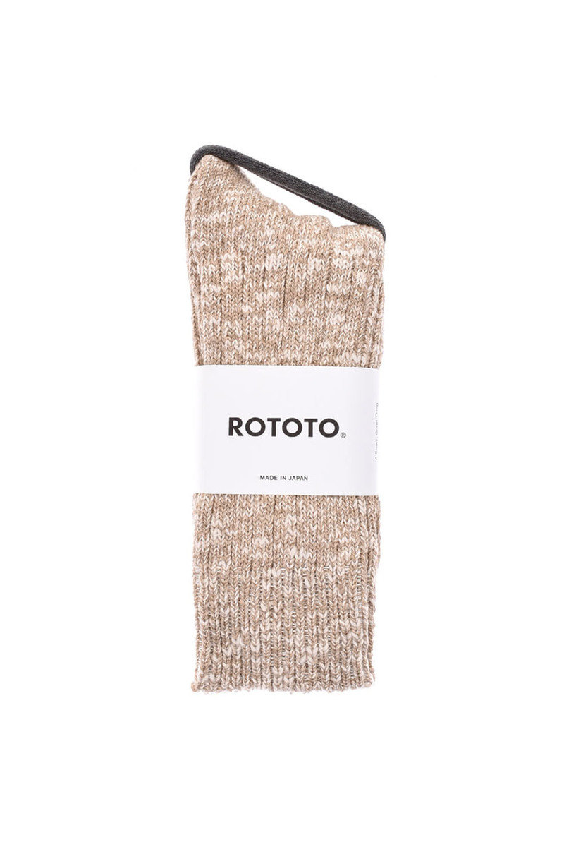RoToTo R1251 Low Gauge Slub Crew Socks - Beige | Kafka Mercantile