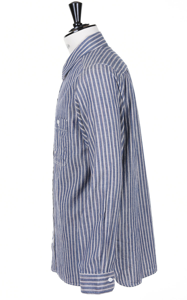 TS(S) Asymmetric Pocket Work Shirt - Navy Stripe | Kafka