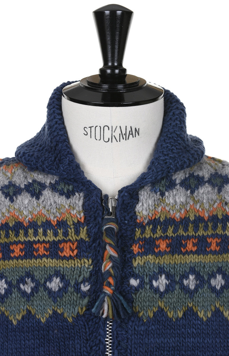 Chamula Fair Isle III Knit Zip Cardigan Dark Real Indigo Kafka Mercantile
