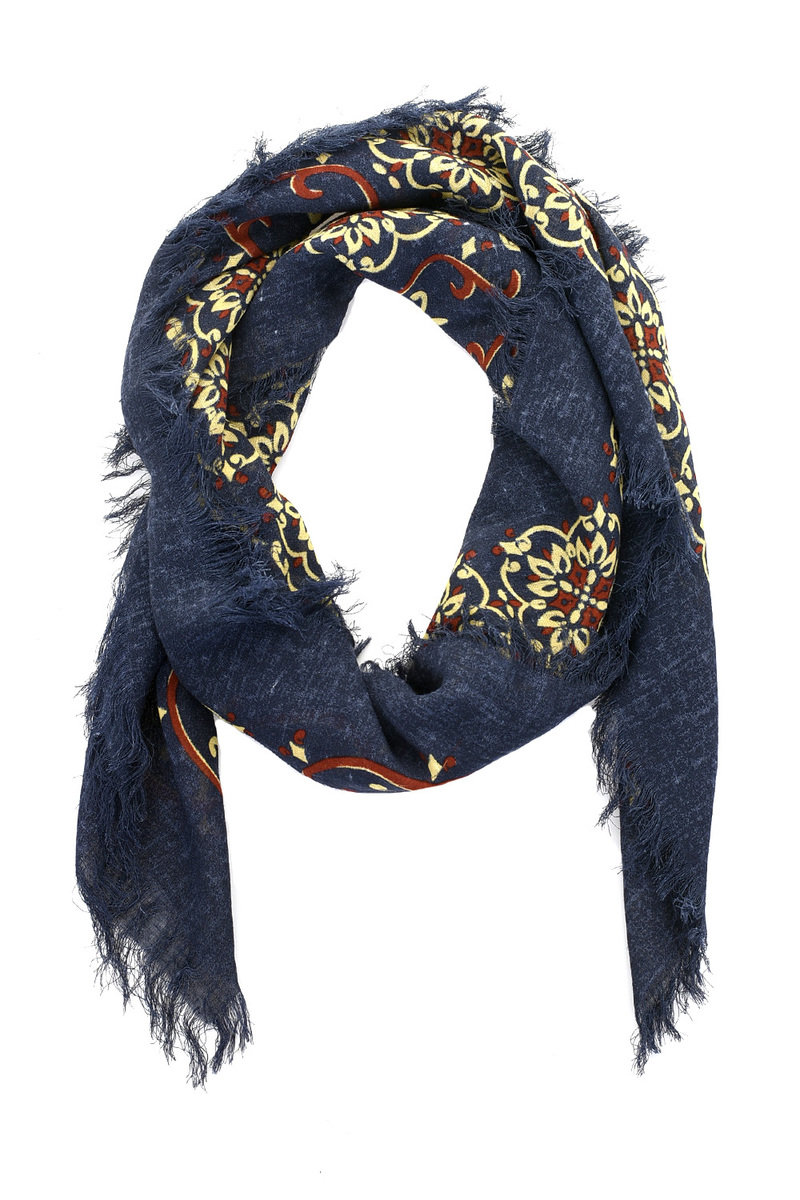 Linen Rayon Fringe Stole HAVANANAJA Navy at Kafka Mercantile