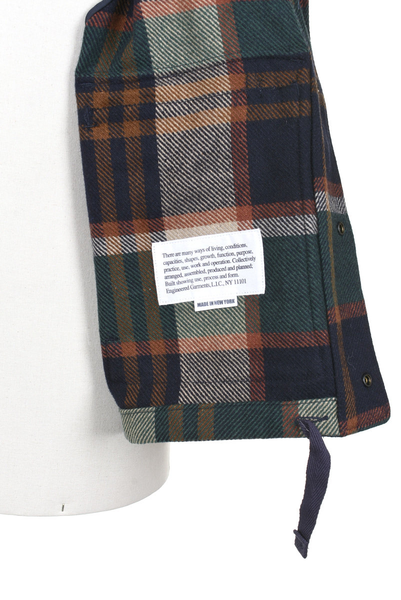 Engineered Garments Field Vest Heavy Wool Plaid - Navy/Brown
